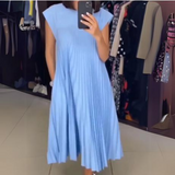 Robe Midi Plissée à Manches Courtes
