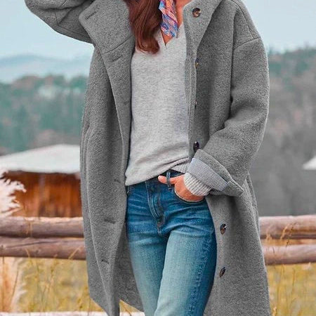 Manteau Oversize Femme à Capuche – Veste Longue Boutonnée Confortable