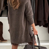 Pull Col Roulé Oversize Automne Marron Femme