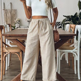 Pantalon Large Rayé à Taille Élastiquée