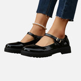 Mocassins Mary Jane femme aspect cuir vernis noir