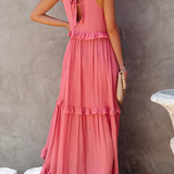 Robe Longue Femme Sans Manches à Volants
