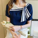 Elegant Bluse Med Sløjfe Detalje Feminint Stilrent Look