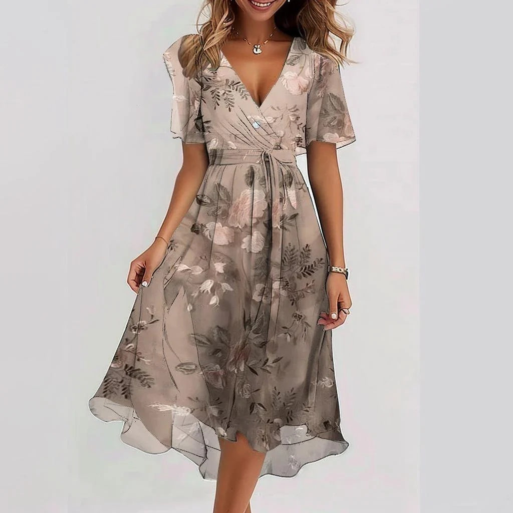 Robe Midi Florale Fluide Col V Élégance Printemps