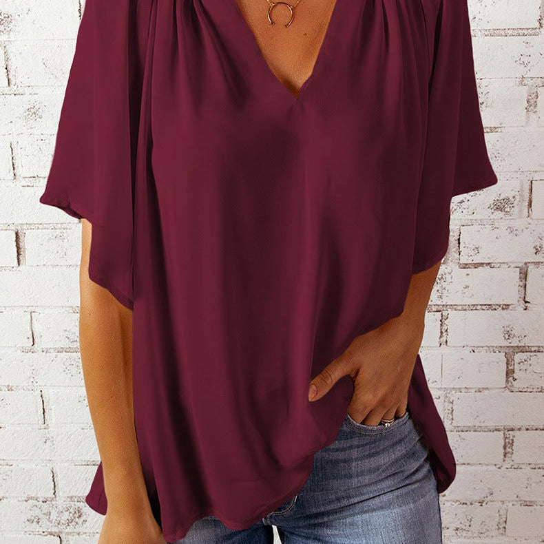 Blouse Ample Col V Manches Fluides Confort Élégant
