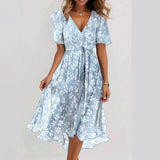 Robe Midi Florale Fluide Col V Élégance Printemps
