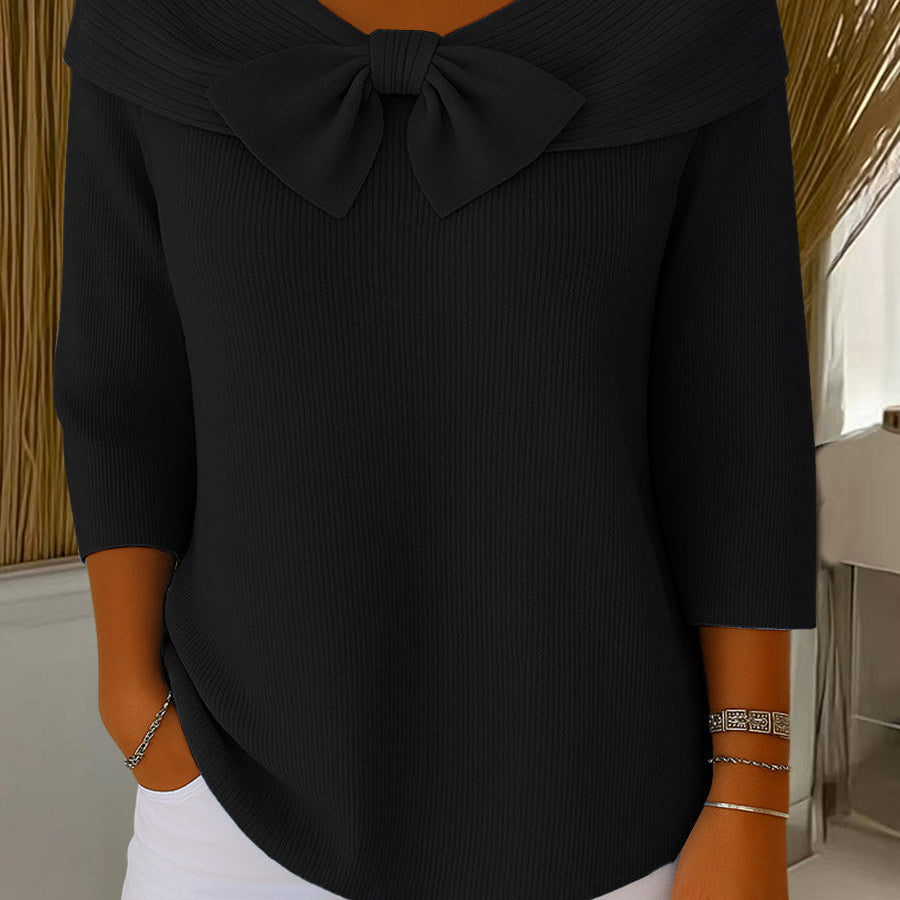 Pull femme côtelé col V à nœud