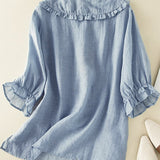 Blouse Femme Col Volanté – Haut Léger Élégant Boutonné
