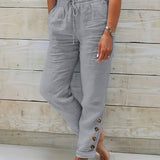 Pantalon Décontracté à Taille Élastiquée et Poches