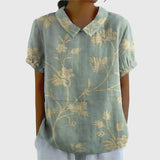 Blouse Fleurie à Col V et Manches Courtes