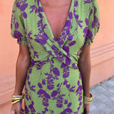 Robe Midi Femme Fleurie Cache-Cœur à Col V