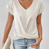 T Shirt Col V Coupe Fluide Bas Noué Style Décontracté