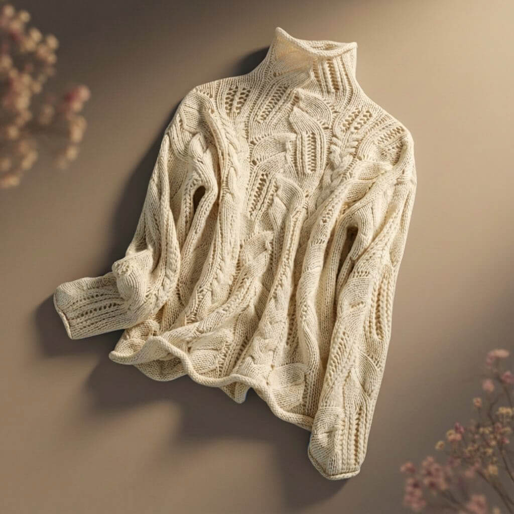 Pull Col Montant Maille Torsadée Ajourée Élégance Hiver