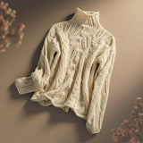 Pull Col Montant Maille Torsadée Ajourée Élégance Hiver