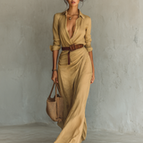 Robe Portefeuille Longue Élégante Camelle Femme