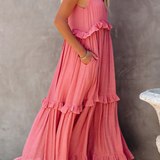 Robe Longue Femme Sans Manches à Volants