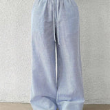 Pantalon Rayé Léger Taille Élastique Confort Été
