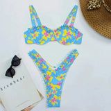 Bikini 2 Pièces Imprimé Floral à Volants