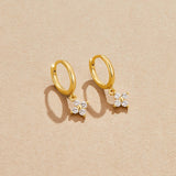 Boucles d'oreilles trèfle plaqué or et zircons