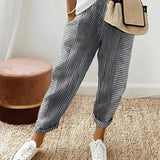 Pantalon fluide imprimé taille haute léger décontracté
