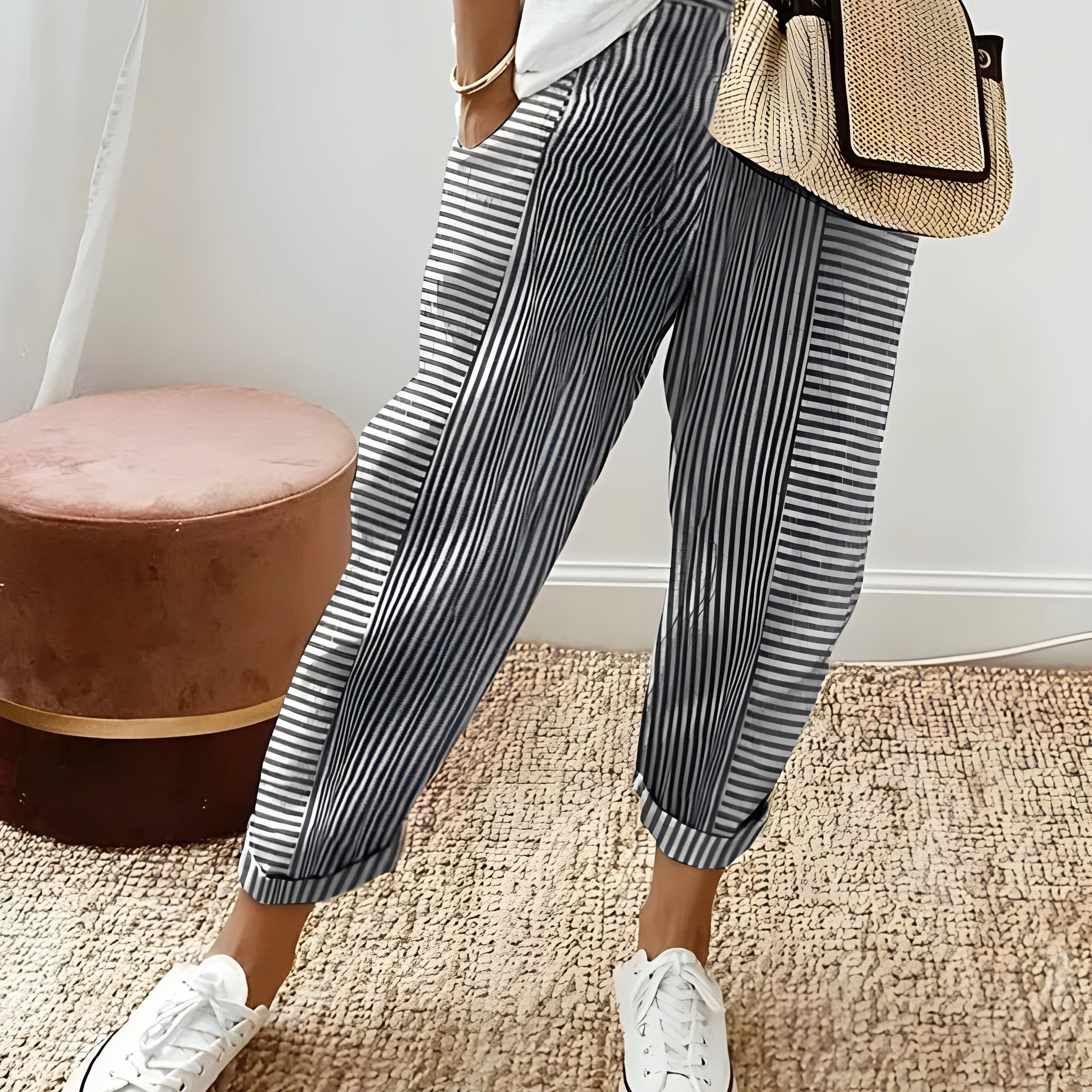Pantalon fluide imprimé taille haute léger décontracté