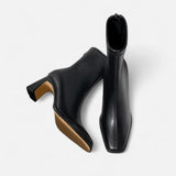 Bottines Talon Sculpté Bout Carré Design Moderne Élégant