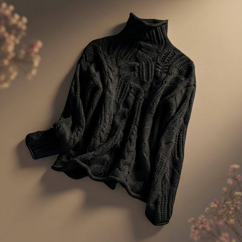 Pull Col Montant Maille Torsadée Ajourée Élégance Hiver