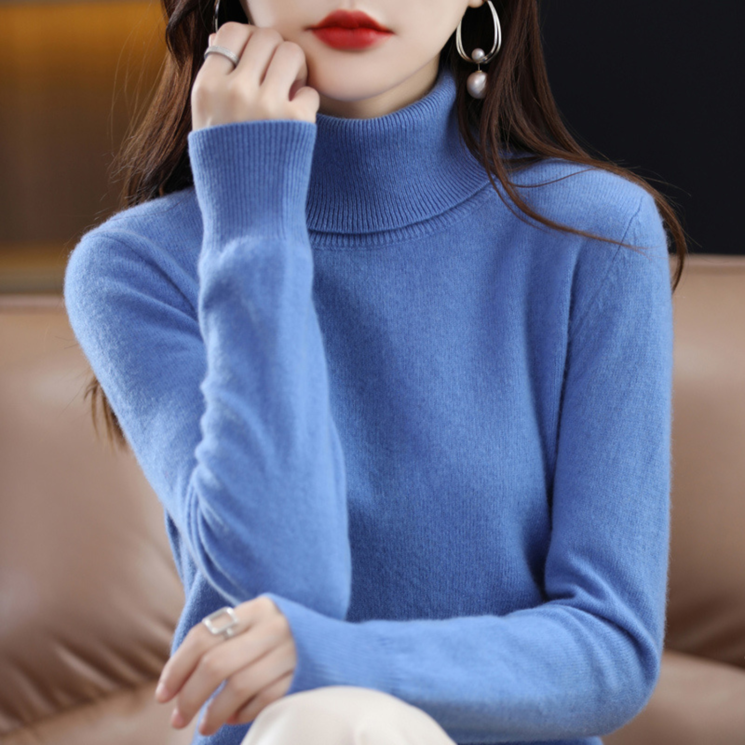 Pull Femme Col Roulé Élégant Ajusté