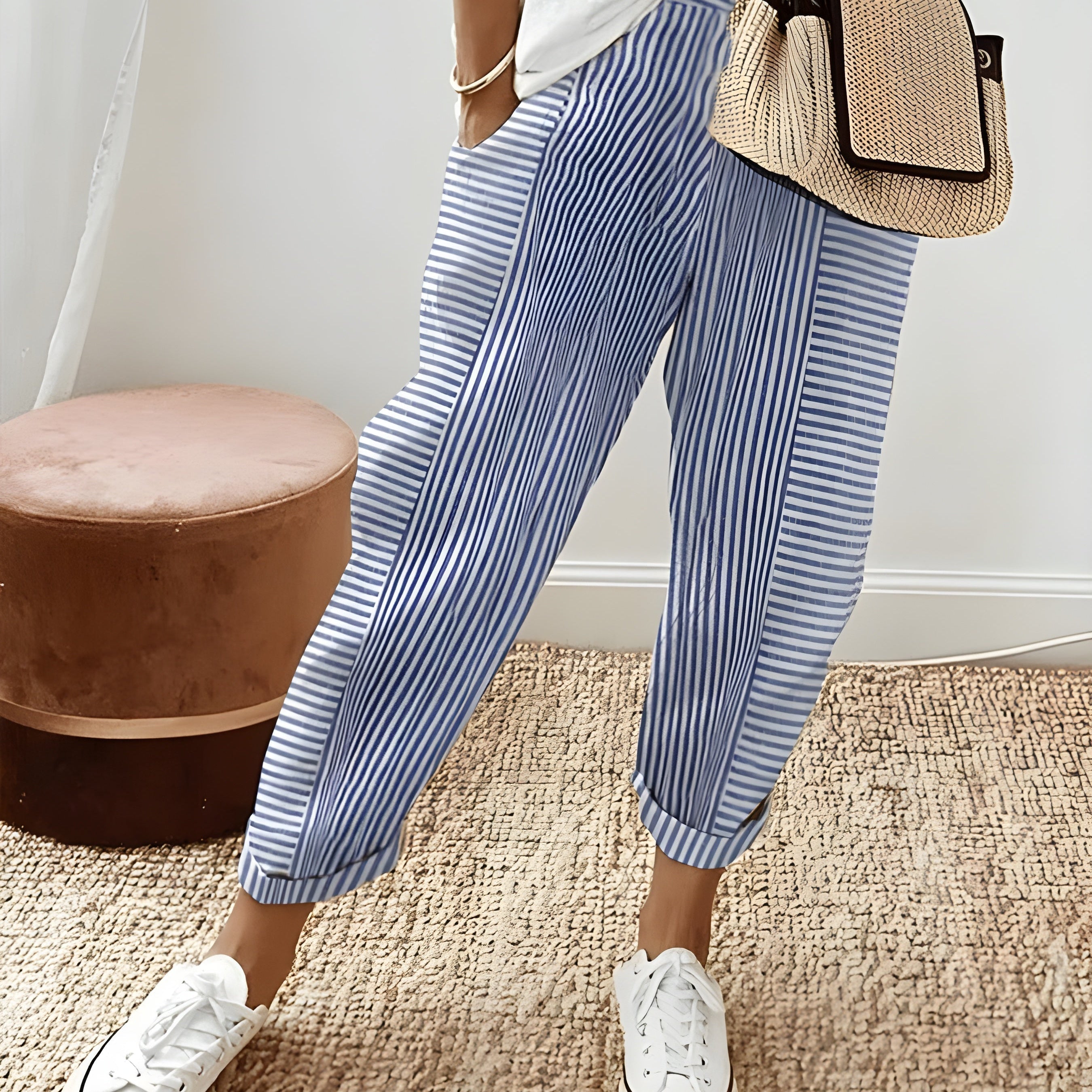Pantalon fluide imprimé taille haute léger décontracté