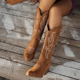 Bottes Western Broderies Tige Haute Talon Confort Style Cowboy