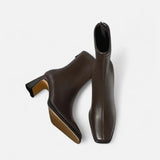 Bottines Talon Sculpté Bout Carré Design Moderne Élégant