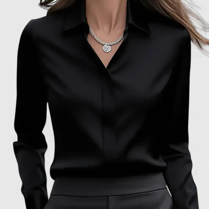 Chemise Drapée à Col Classique et Manches Longues