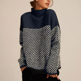 Pull col roulé femme en maille motif chevron