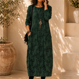 Robe Maxi Ample Motif Feuillage Élégance Décontractée