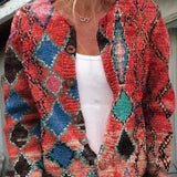 Cardigan Maille Fleurie Boutonné Coupe Décontractée Chic