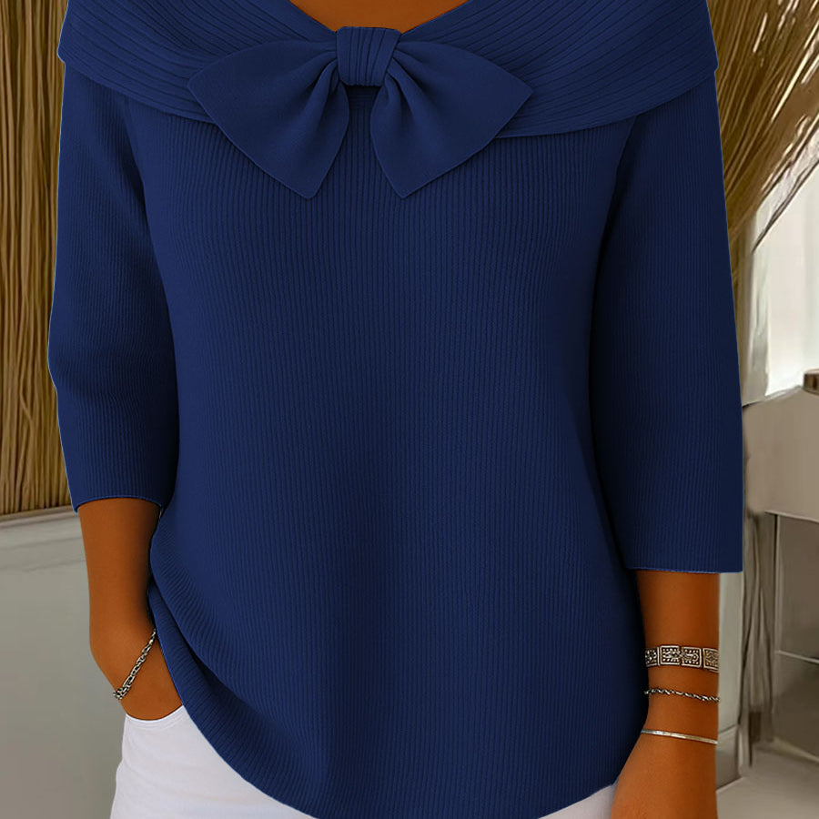 Pull femme côtelé col V à nœud