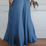 Pantalon Large à Taille Élastiquée et Poches
