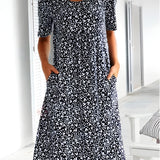Robe Midi Évasée Imprimé Fleuri Manches Courtes Confort
