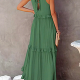 Robe Longue Femme Sans Manches à Volants