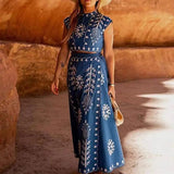 Robe Longue Bohème Broderie Élégante Sans Manches