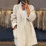 Cardigan long femme en maille côtelée oversize