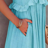 Robe Longue Femme Sans Manches à Volants