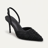 Slingbacks femme en mesh brodé à talon kitten