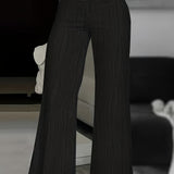 Pantalon Large Rayé à Taille Haute