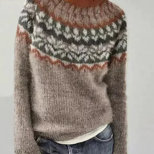 Pull femme en maille Fair Isle col bateau