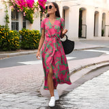 Robe Midi Femme Fleurie Cache-Cœur à Col V