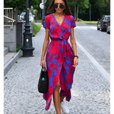Robe Midi Femme Fleurie Cache-Cœur à Col V