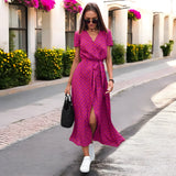 Robe Midi Femme Fleurie Cache-Cœur à Col V