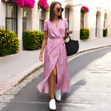 Robe Midi Femme Fleurie Cache-Cœur à Col V