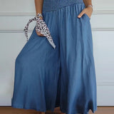 Pantalon Large à Taille Élastiquée et Poches